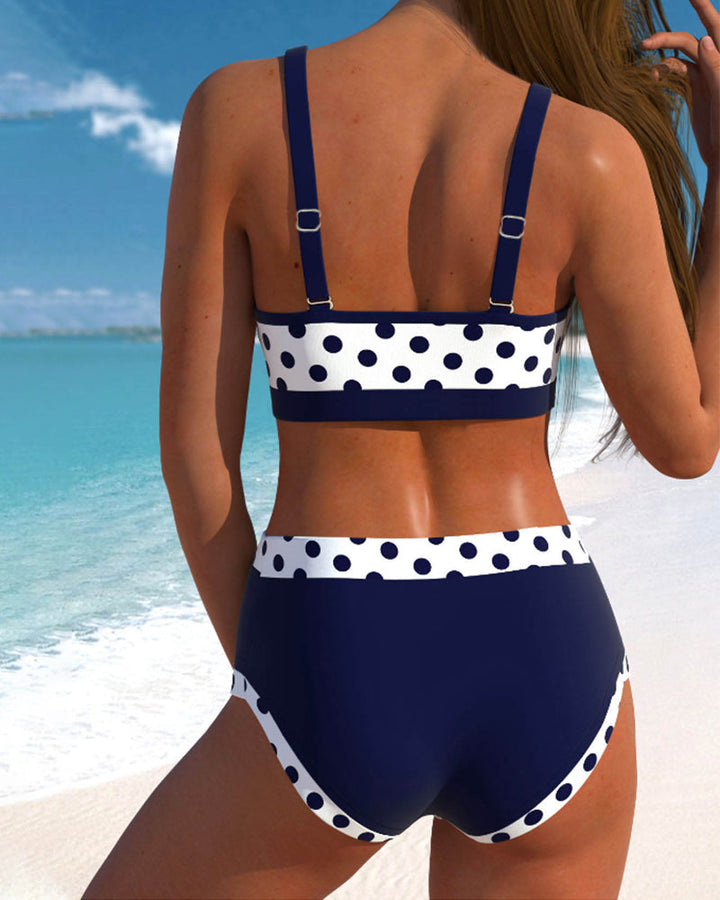 Liesbeth - High-Waisted Polka Dot Bikini with Unique Patchwork Design