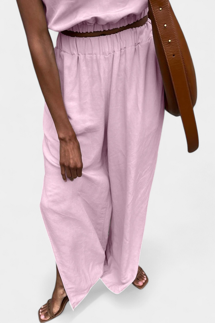 Portia Sleeveless Cotton-Linen Set with Wide-Leg Trousers