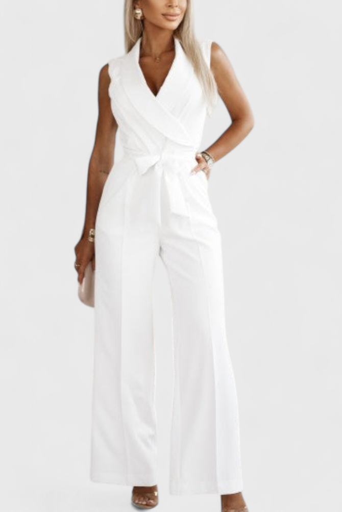 V-Neck Montserrat Jumpsuit with Knot Detail and Crossed Design