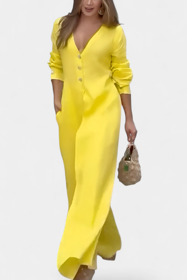 Whitney V-Neck Fluid Jumpsuit with Front Slit