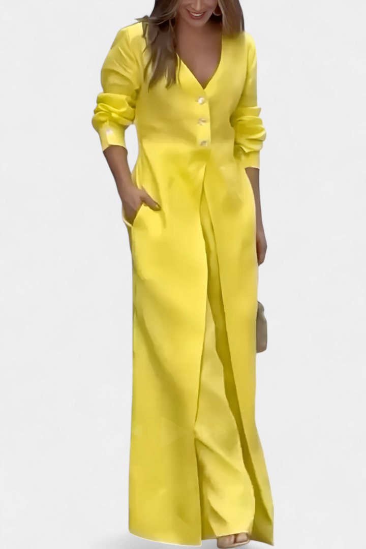 Whitney V-Neck Fluid Jumpsuit with Front Slit