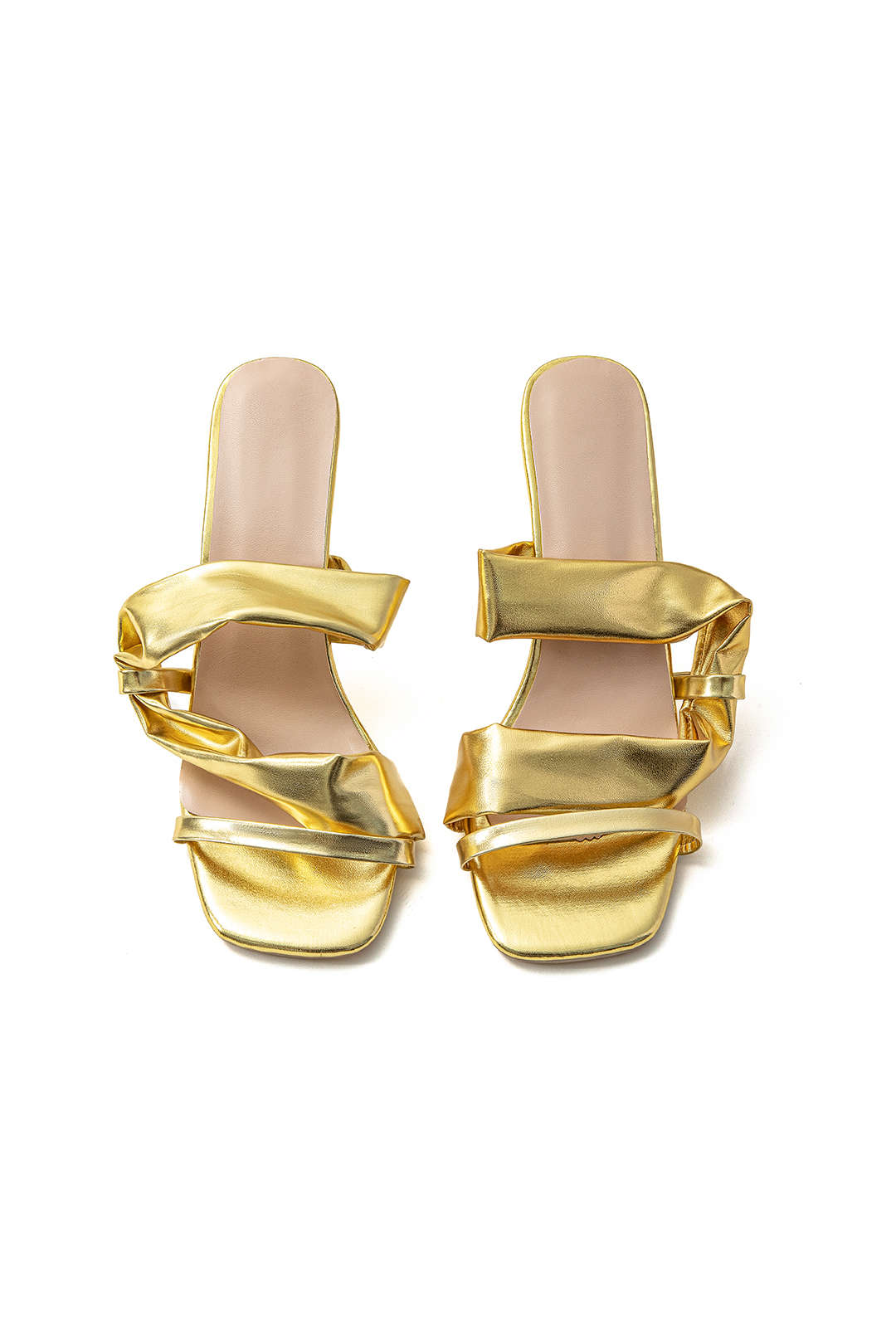 Sarah Crumpled Metal High Heels with Square Toe