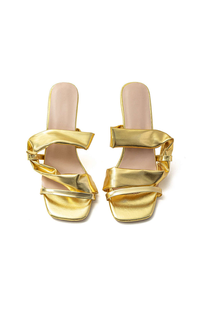 Sarah Crumpled Metal High Heels with Square Toe