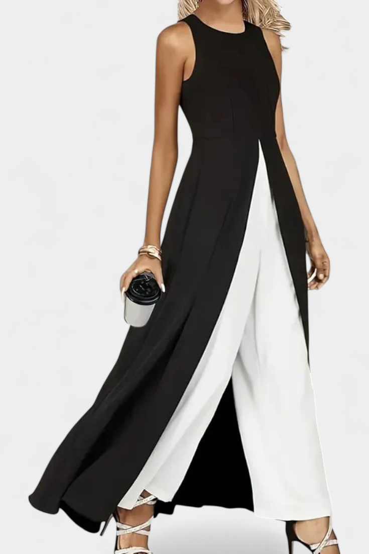 Alicia Two-Tone Sleeveless Layered Long Set with Flared Pants