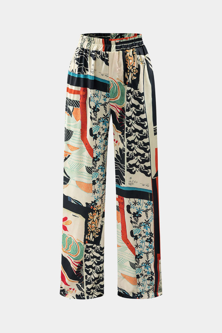 Floral Print High-Waisted Straight Leg Trousers