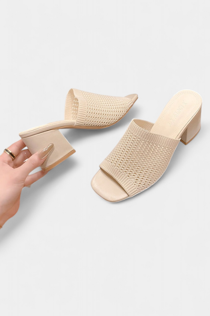 Christy Breathable Knit Sandals with Square Heel and Toe Design