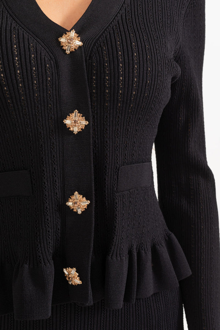 Prudence Knit Ensemble: Ruffled Cardigan and Flared Midi Skirt