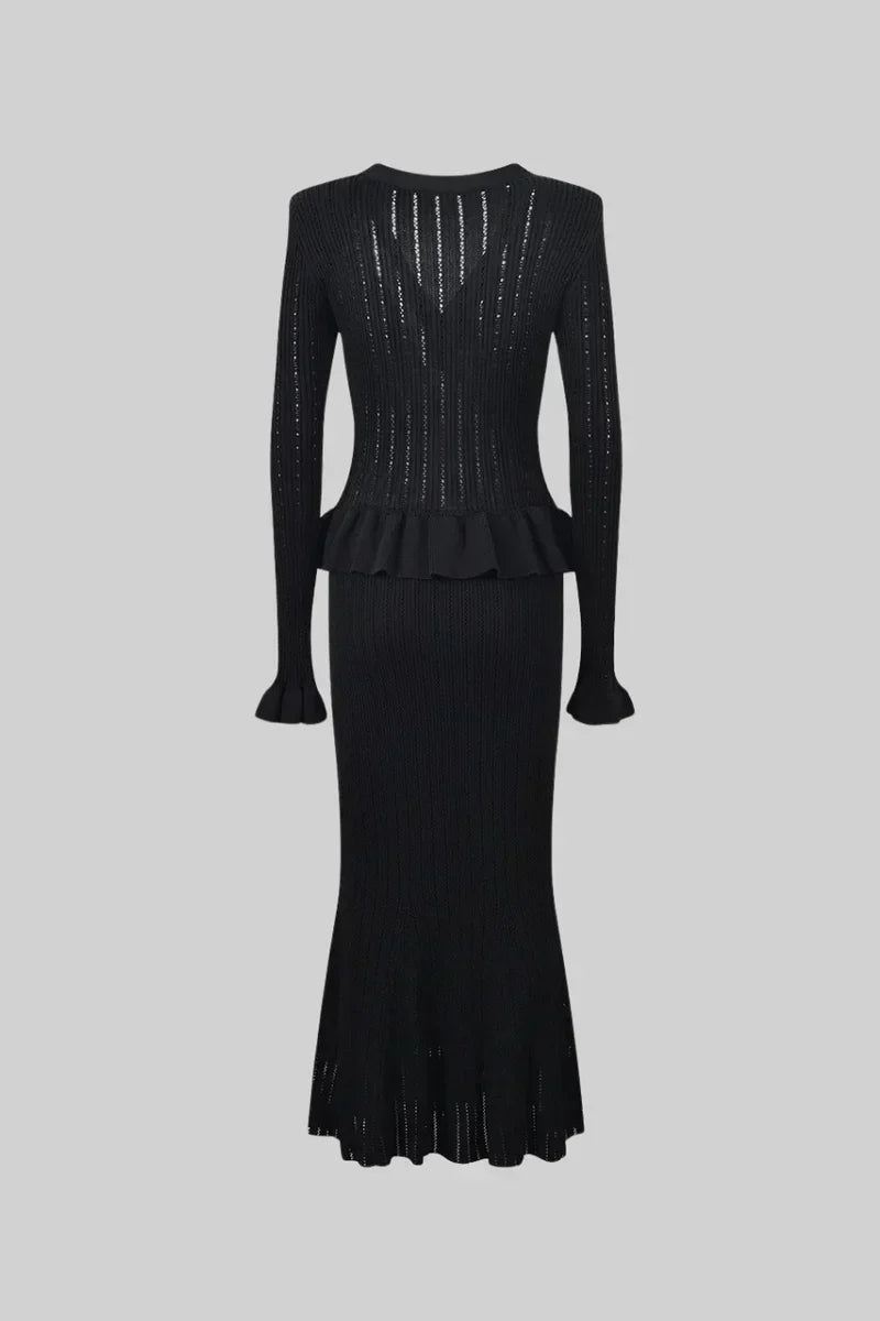 Prudence Knit Ensemble: Ruffled Cardigan and Flared Midi Skirt