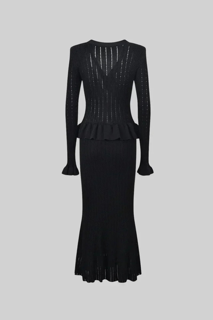 Prudence Knit Ensemble: Ruffled Cardigan and Flared Midi Skirt