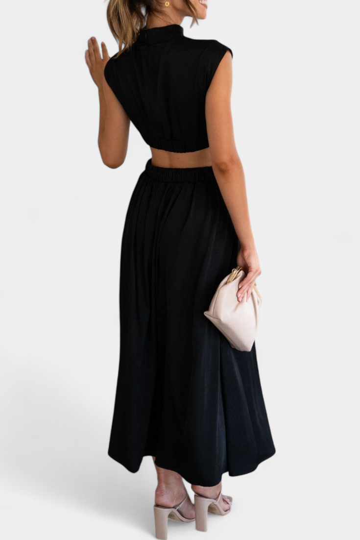 Jocelyn High Neck Top and Flowing Skirt with Side Slits