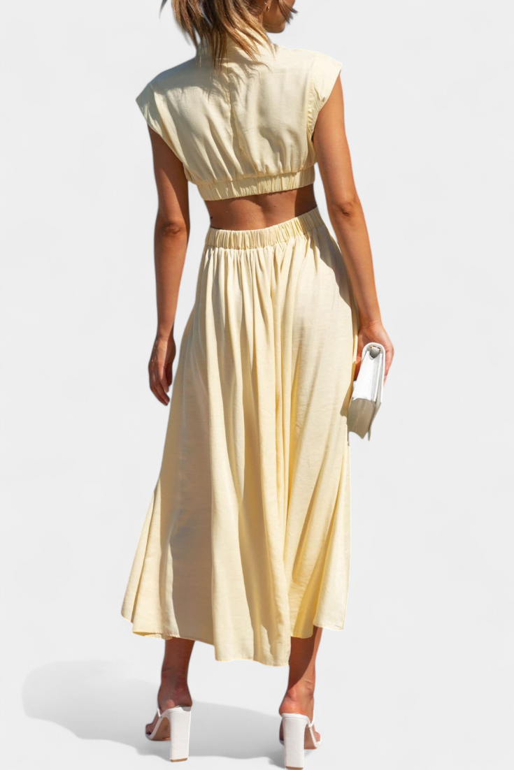 Jocelyn High Neck Top and Flowing Skirt with Side Slits