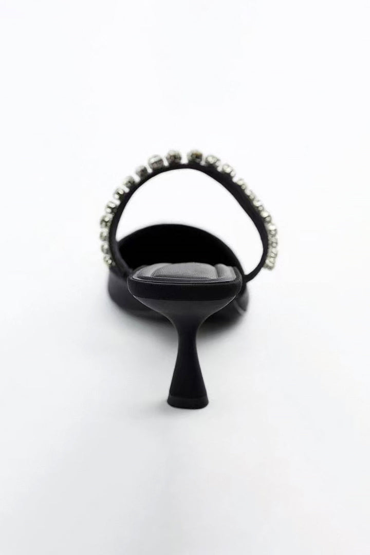 Rhinestone-Embellished Pointed Toe High Heeled Sandals