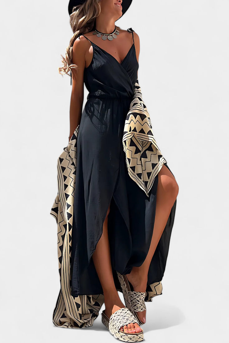 Donatila Washed Cotton Jumpsuit with Crisscross Neckline and Open Legs