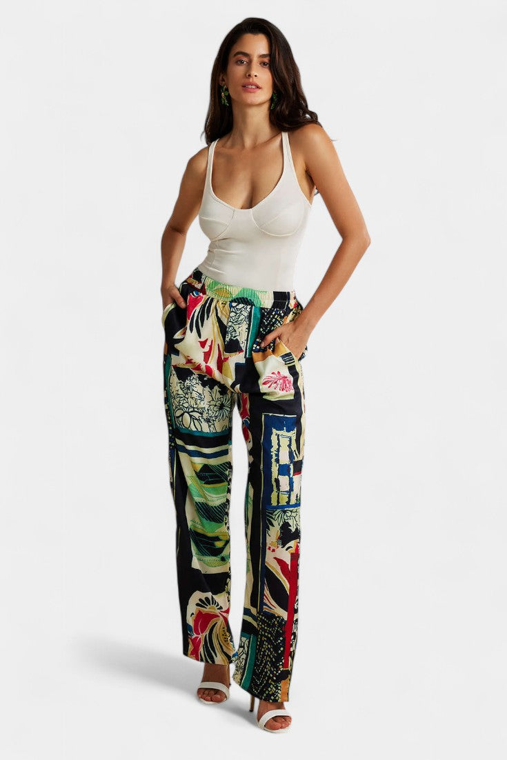 Floral Print High-Waisted Straight Leg Trousers