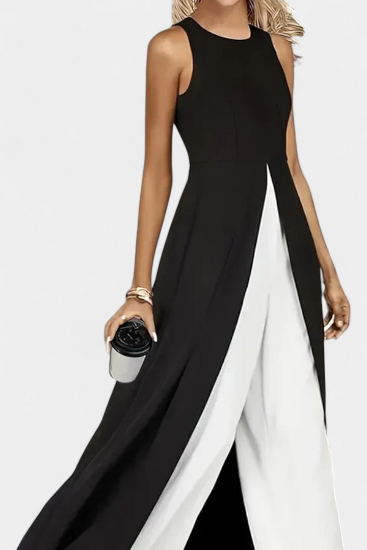 Alicia Two-Tone Sleeveless Layered Long Set with Flared Pants