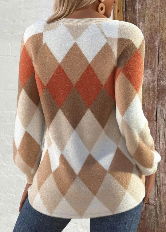 Button-Detail Checkered Knit Sign