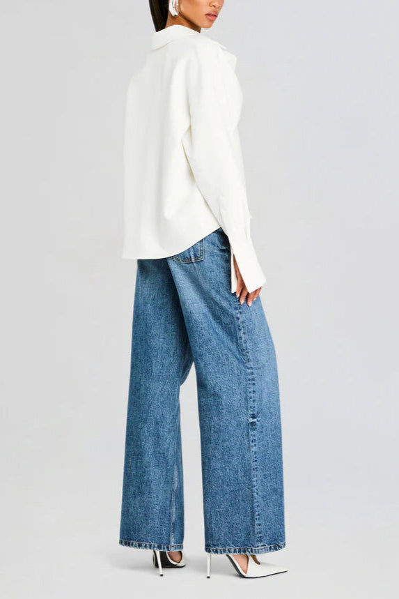 Elegant Draped Button-Up Blouse