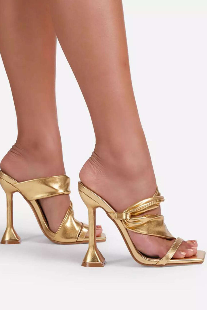 Sarah Crumpled Metal High Heels with Square Toe