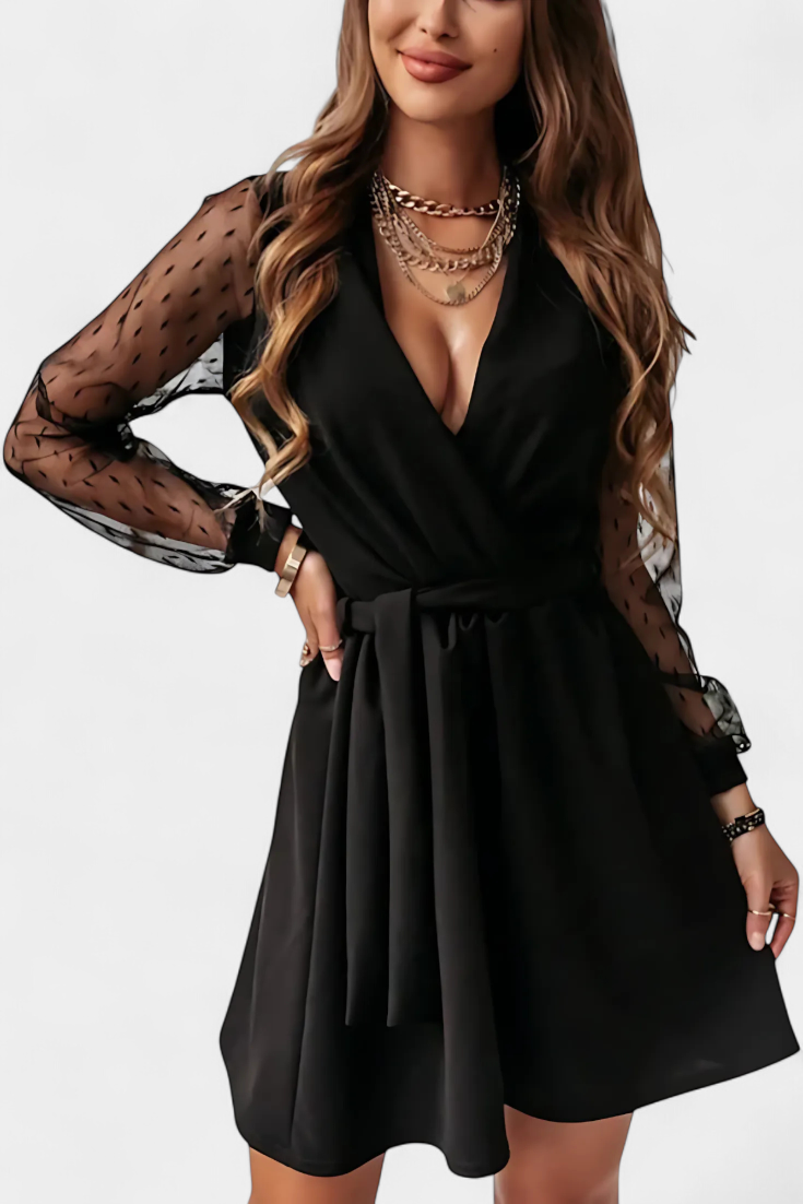 Calandra Structured Neckline Mini Dress with Fitted Silhouette