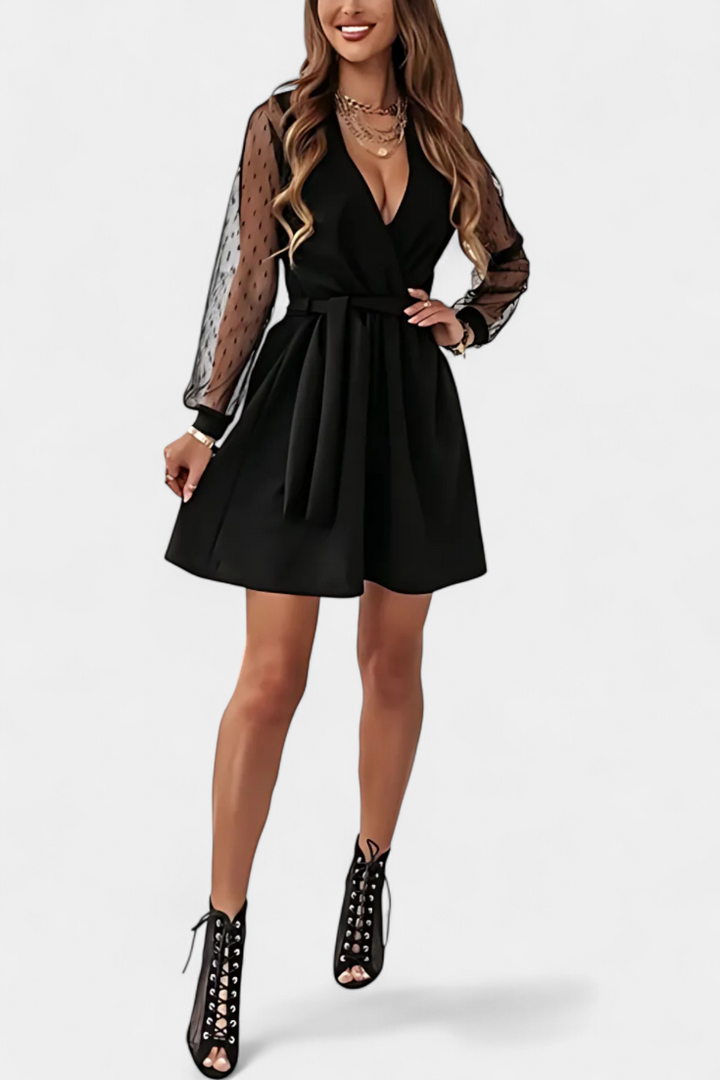 Calandra Structured Neckline Mini Dress with Fitted Silhouette