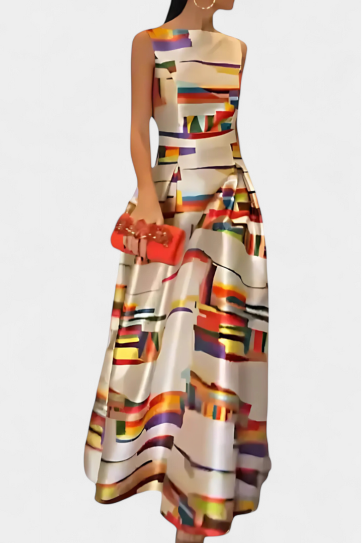 Zara Geometric Print A-Line Dress with Open Back