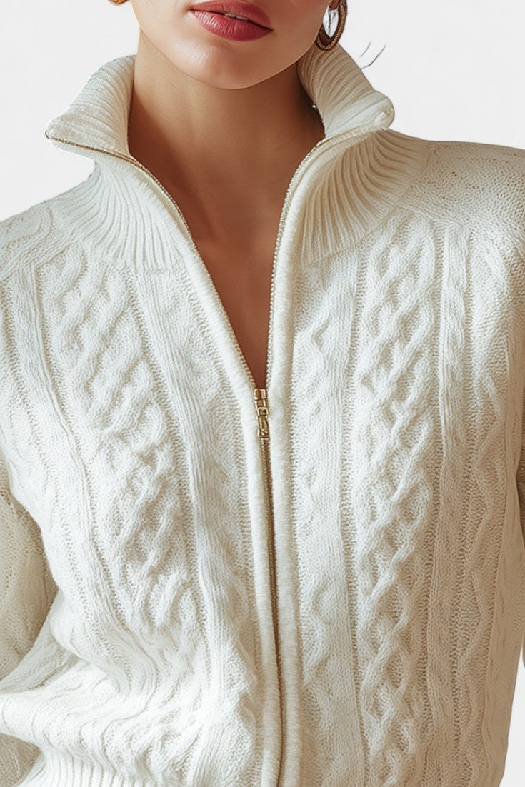 Exclusive Liliosa High Collar Zipped Cardigan in Twisted Knit