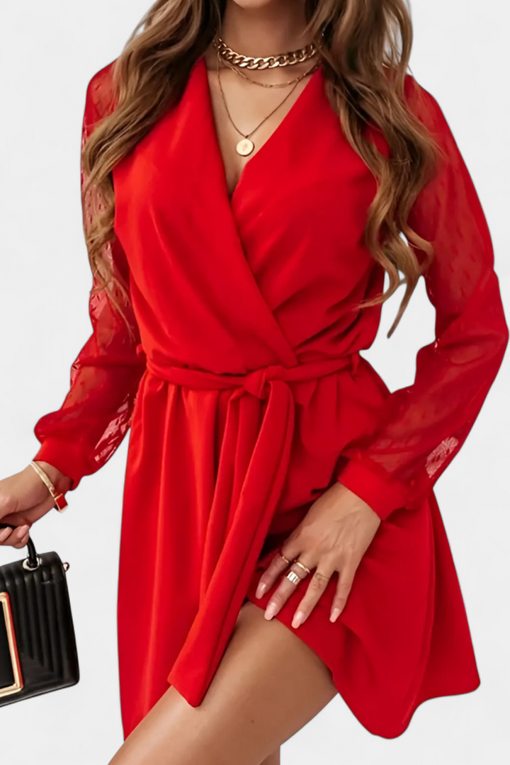 Calandra Structured Neckline Mini Dress with Fitted Silhouette