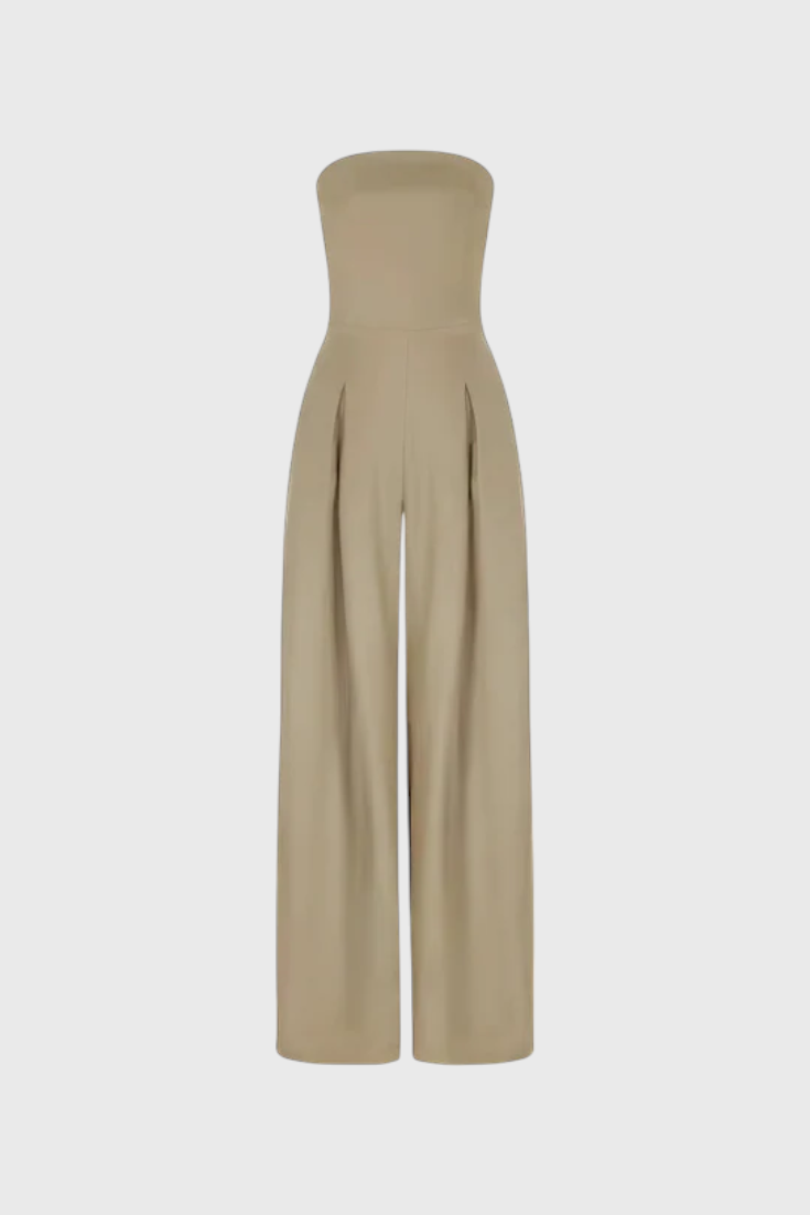 Structured Neckline Sleeveless Jumpsuit with Wide-Leg Pants by Llona