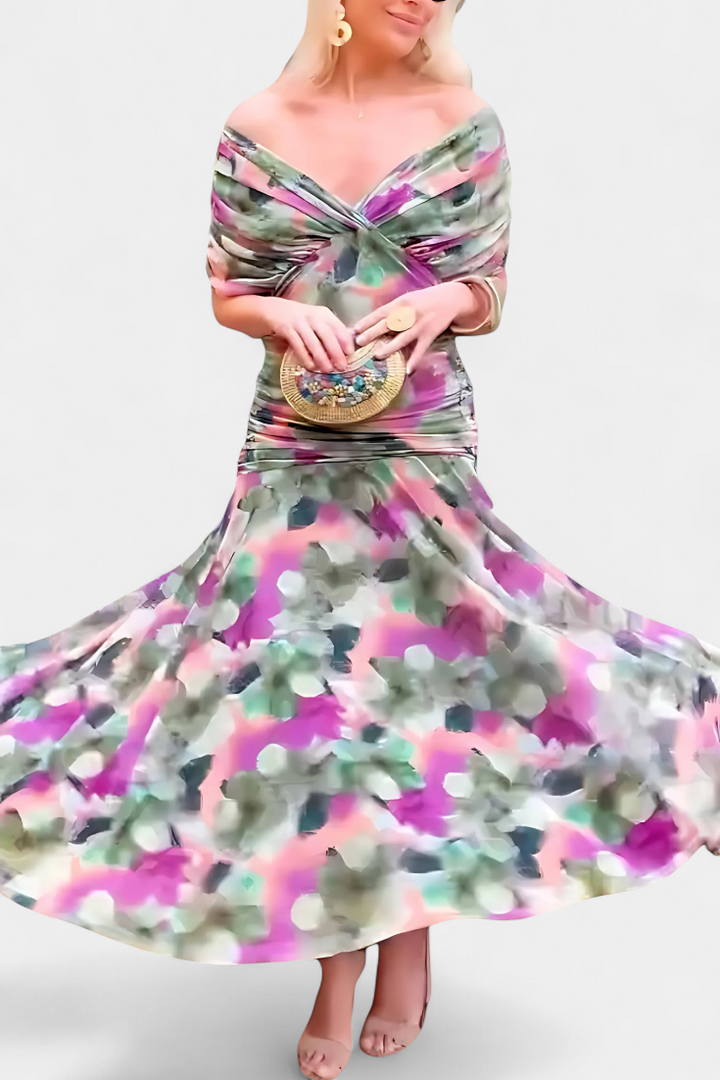 Elowen - Long floral dress with V-neck