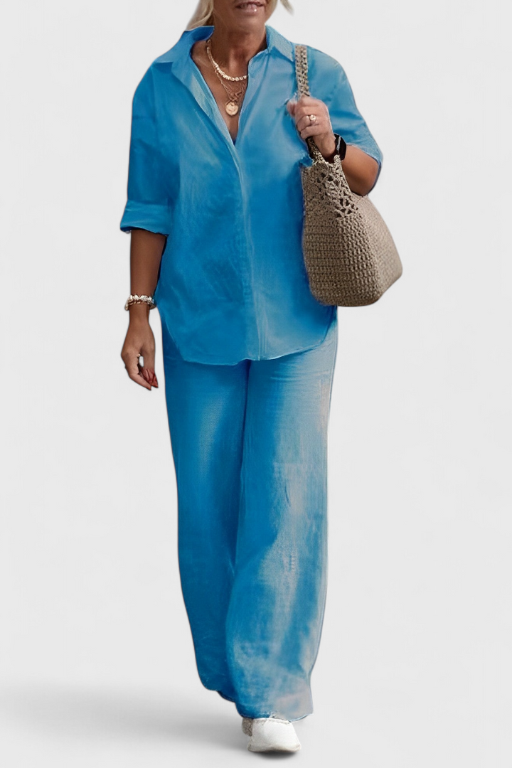 Skye Relaxed Fit Two-Piece Linen-Cotton Ensemble