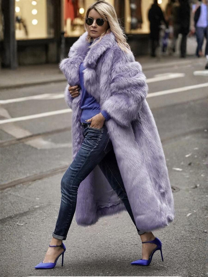 Lavender Synthetic Fur Pierette Long Coat