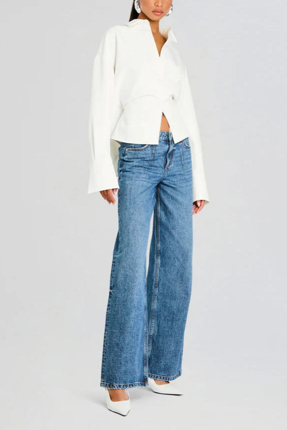 Elegant Draped Button-Up Blouse