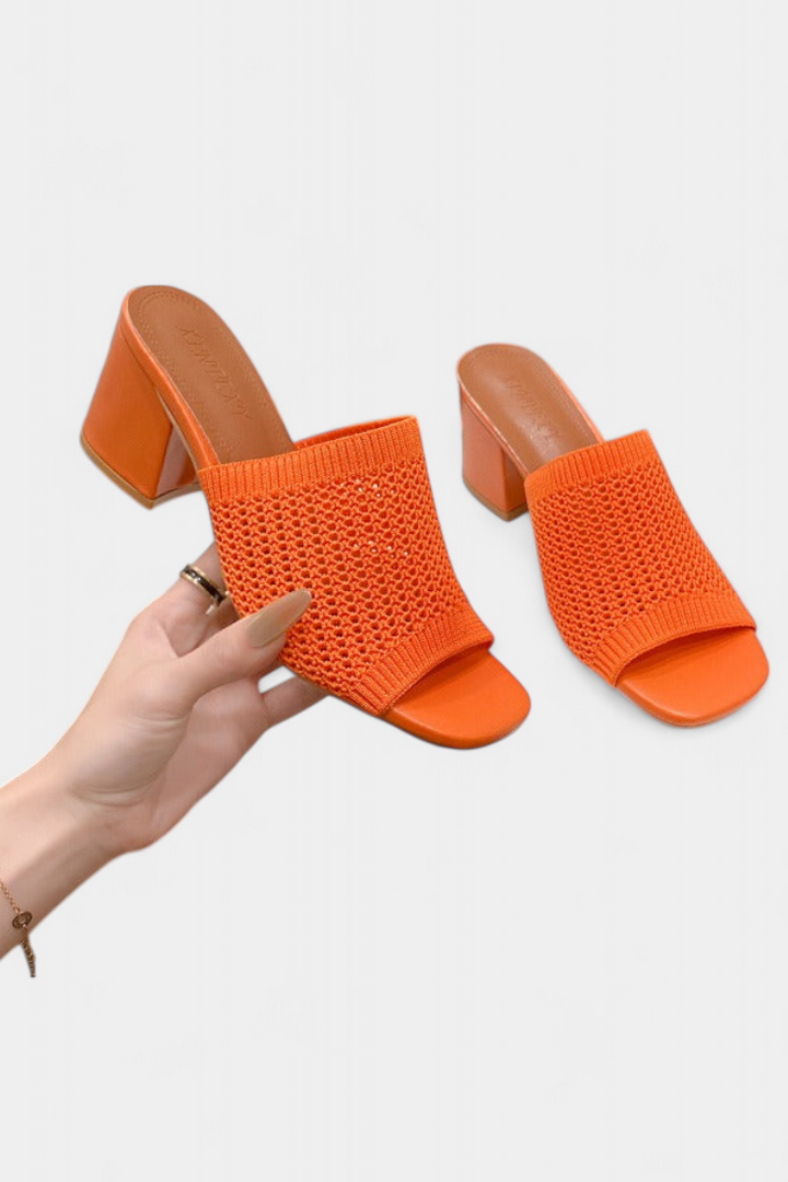 Christy Breathable Knit Sandals with Square Heel and Toe Design