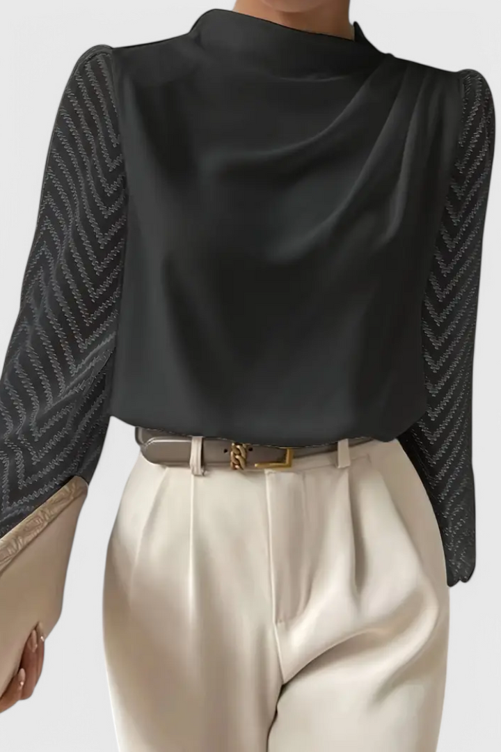 Zaraa Sheer-Sleeve Fluid Blouse