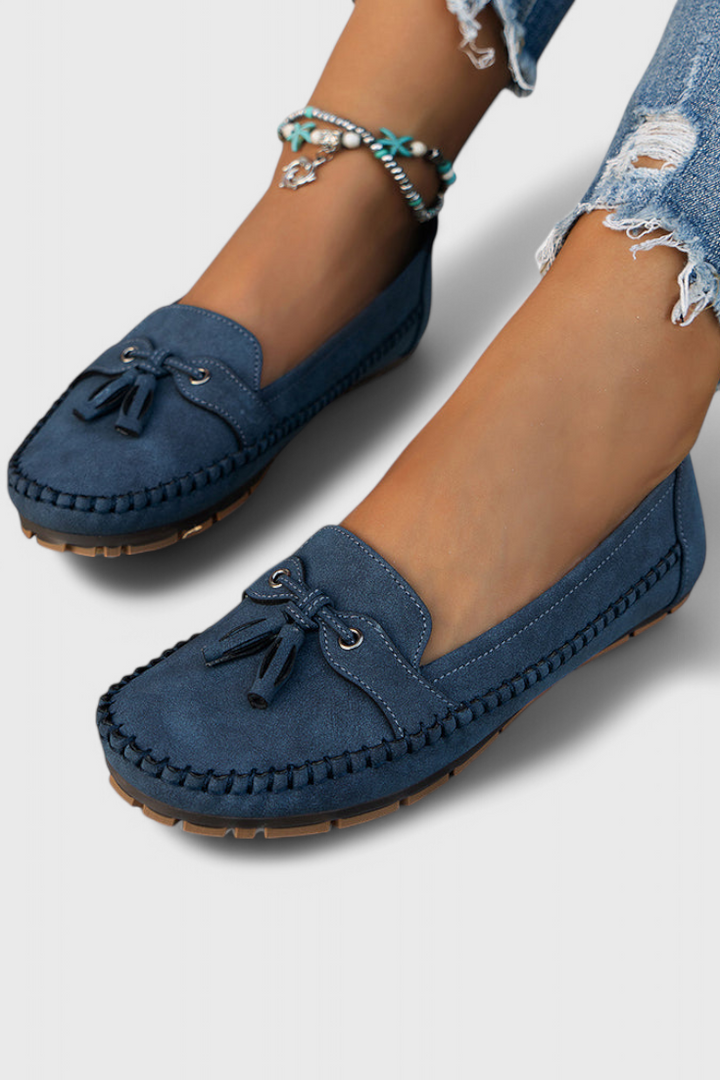 Elegant Fringed Peony Suede Moccasins