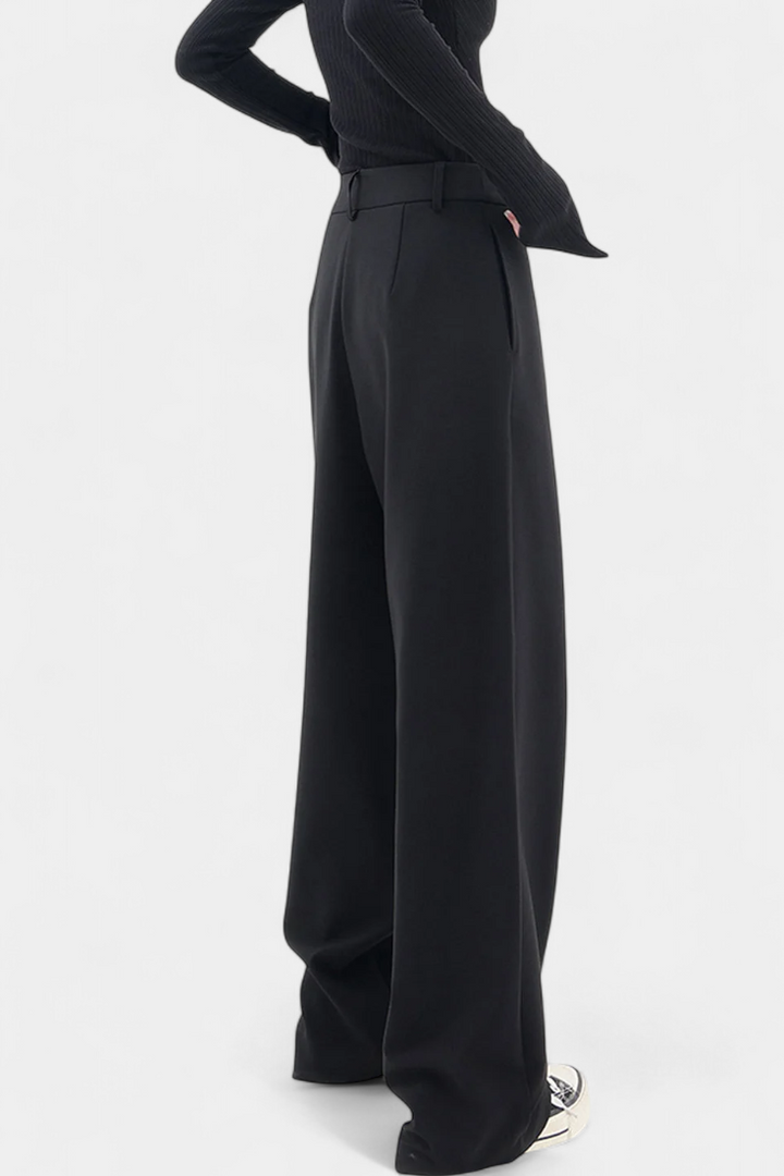 Oaklyn High-Waisted Straight Leg Trousers with Elegant Fluid Drop