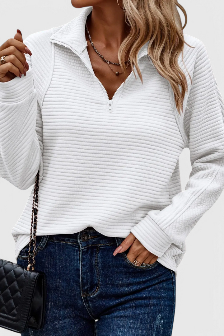 Helene Zip V-Neck Casual Sweater