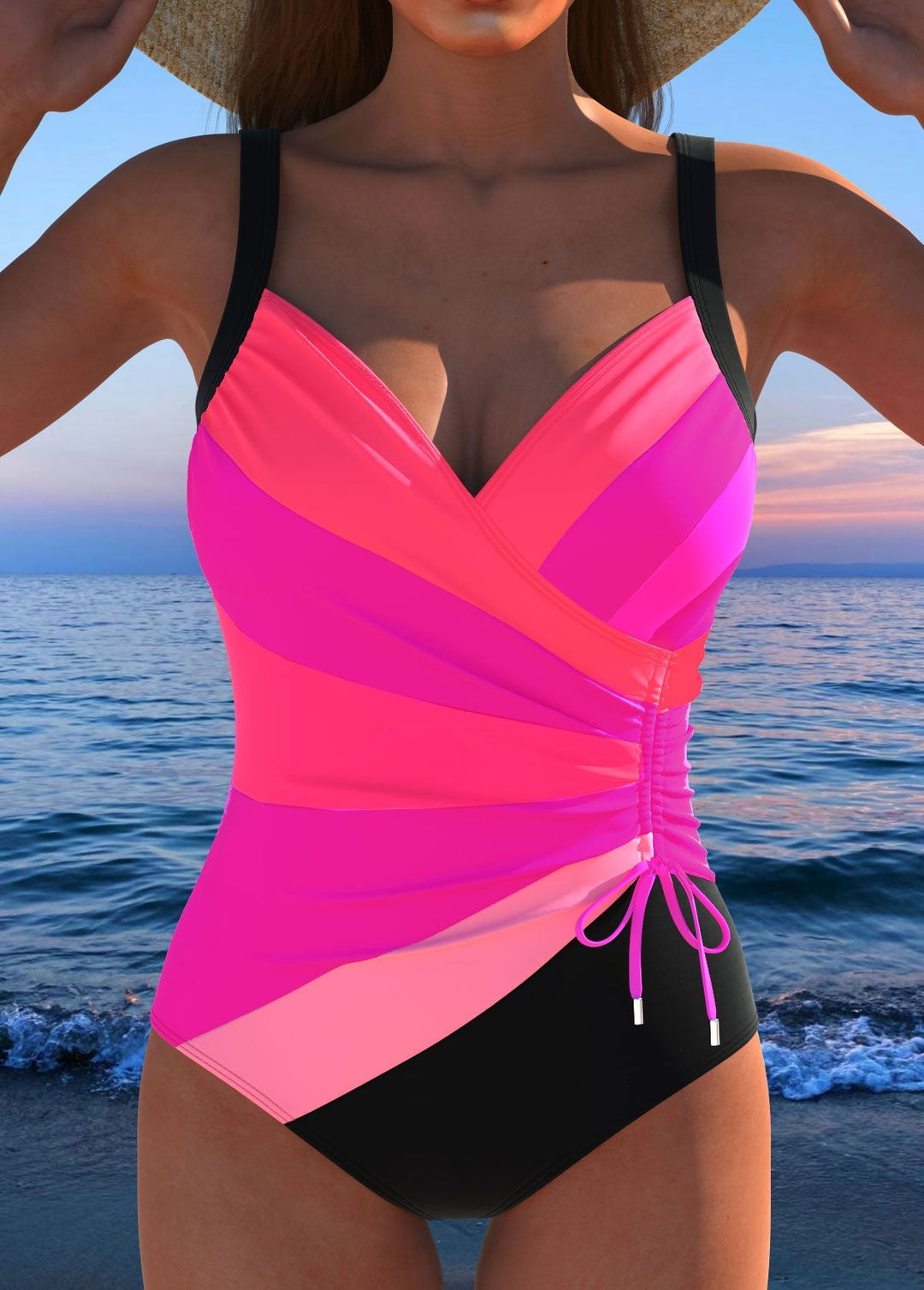 Elegant Surplice Swimsuit with Vibrant Print