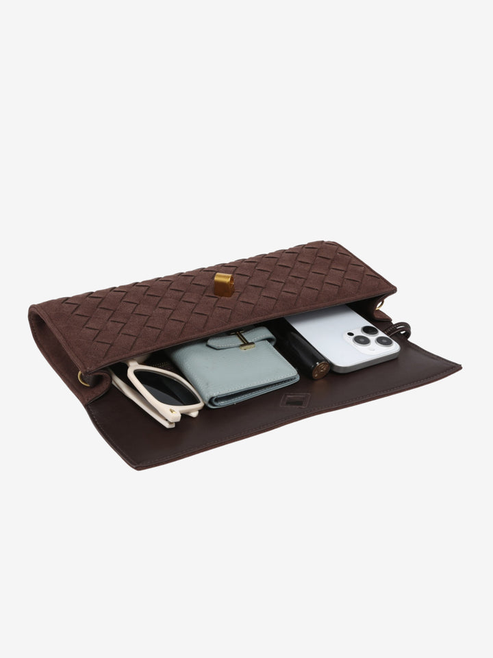 Cherry | Luxurious Suede Handbag with Woven Detailing