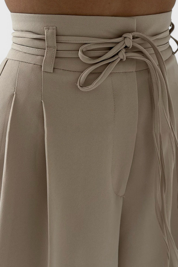 Sophie High-Waisted Wide-Leg Trousers with Cord Accents