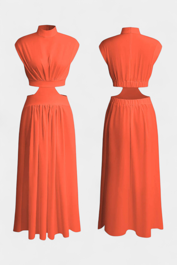 Jocelyn High Neck Top and Flowing Skirt with Side Slits