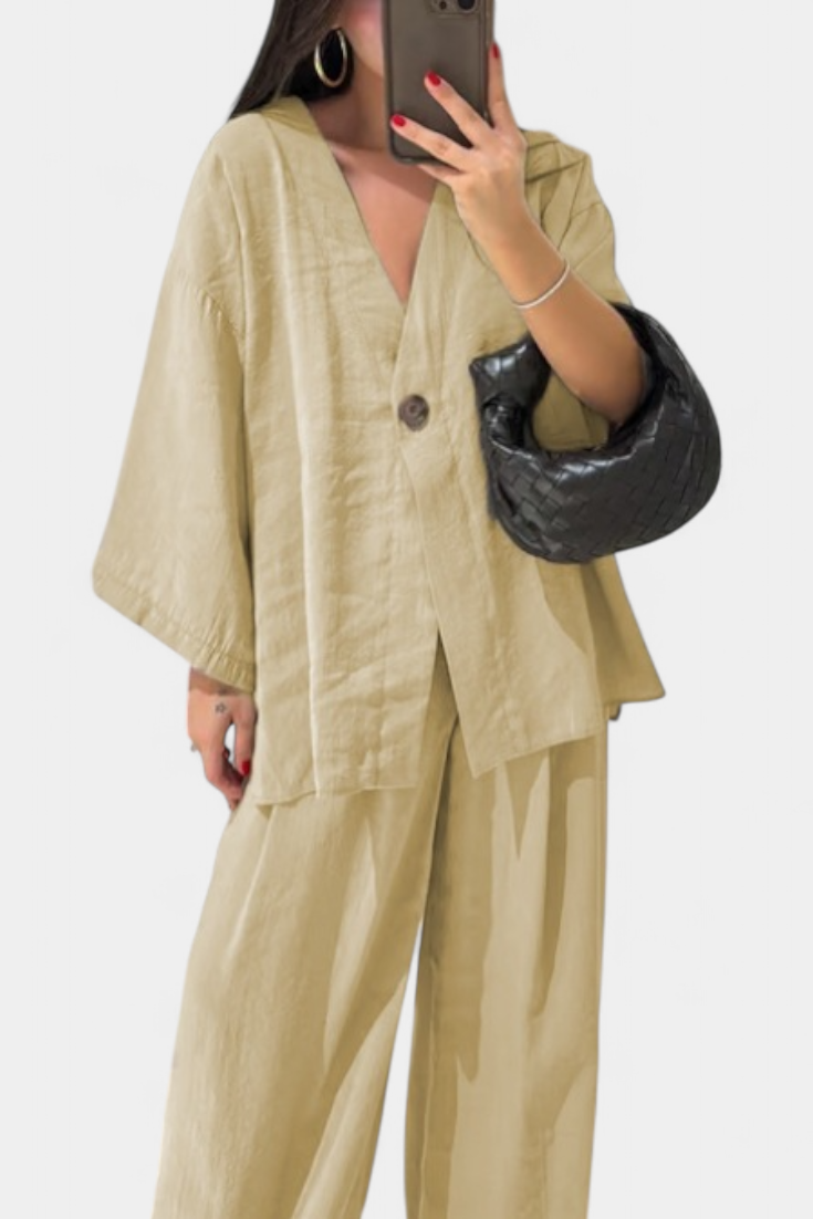 Eli V-Neck Top with Straight-Leg Pants Set