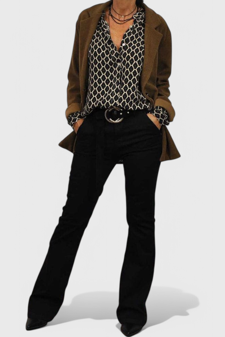 Jemima Geometric Print Blouse with Button Accents