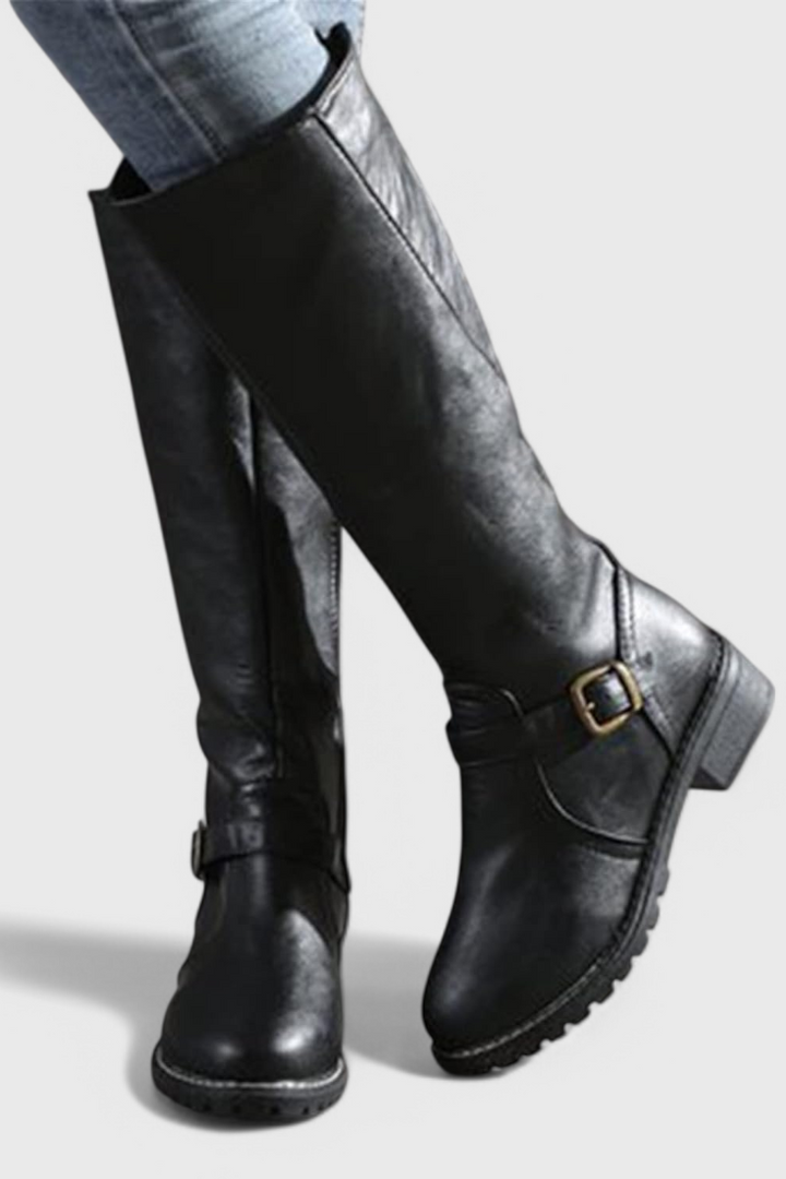 Sienna Buckled High Boots with Zipper Closure