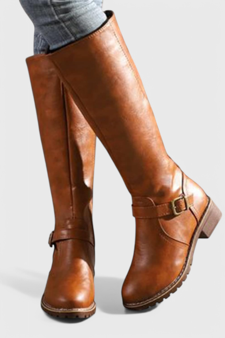 Sienna Buckled High Boots with Zipper Closure