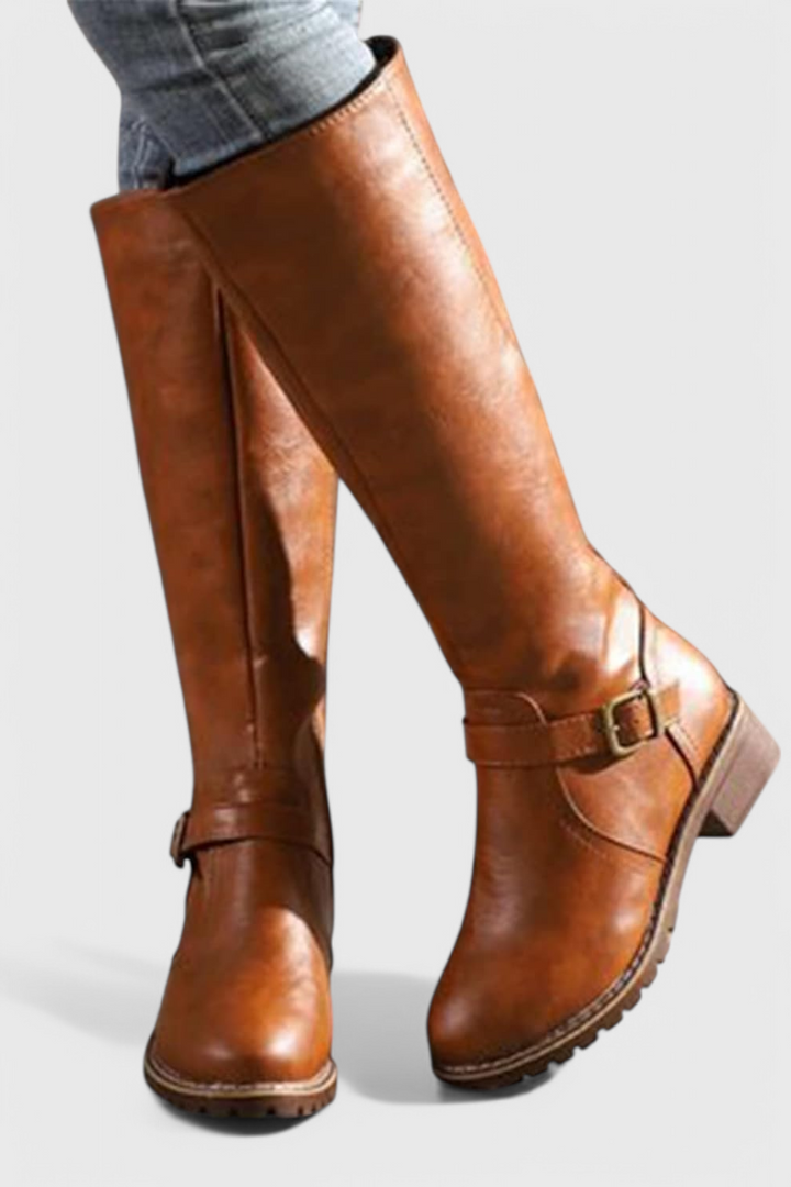 Sienna Buckled High Boots with Zipper Closure
