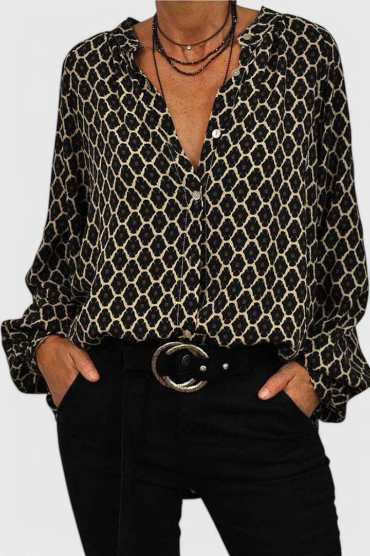 Jemima Geometric Print Blouse with Button Accents