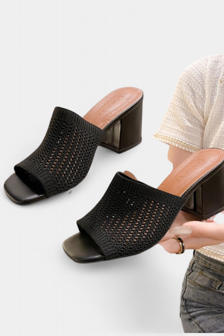 Christy Breathable Knit Sandals with Square Heel and Toe Design