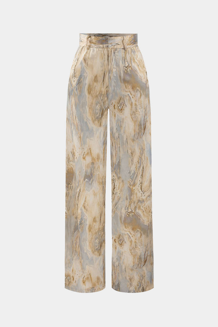 Chic Marble-Patterned Straight Leg Trousers