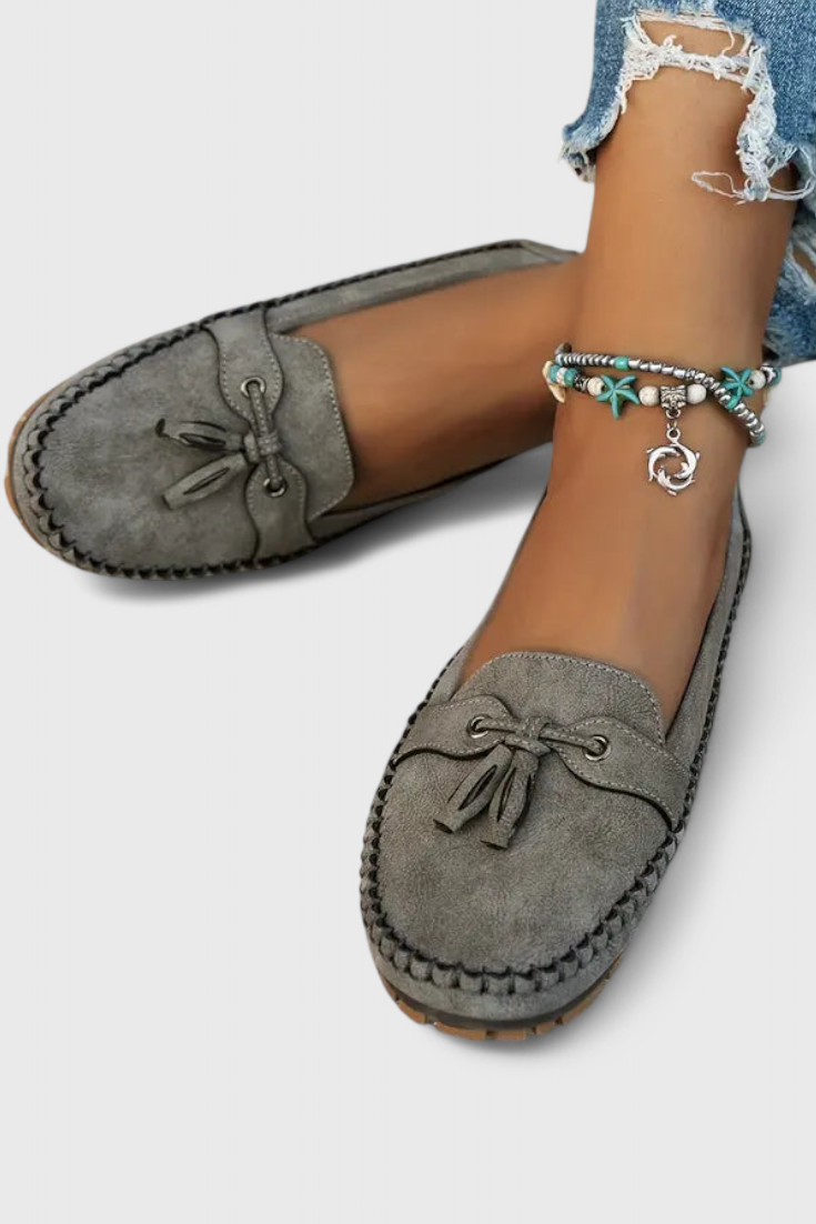 Elegant Fringed Peony Suede Moccasins